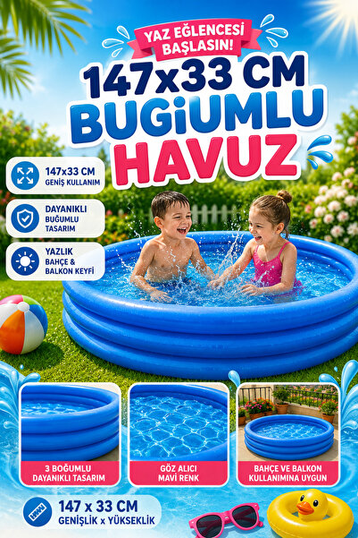Tamsena Store 147x33 cm Şişme Çocuk Havuzu Kristal Mavi Buğumlu Bahçe Balkon ...