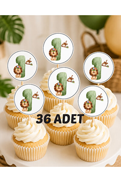 Dijital Nostal Safari Konsept 1 Yaş Cupcake Trend Popüler Topper Kürdan Süs |...