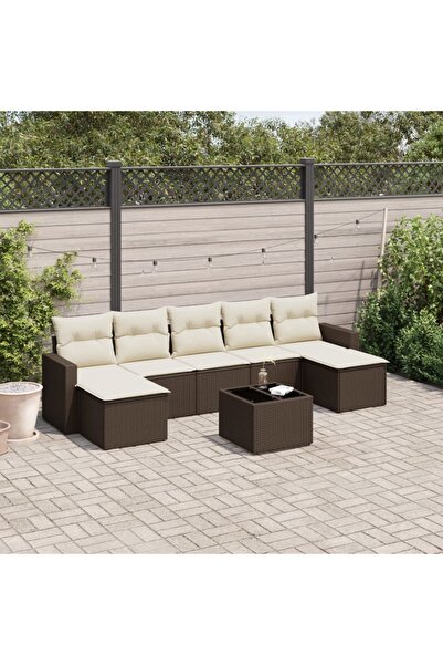 vidaxl Garden sofa set with cushions, 8 pieces, brown, polyrattan