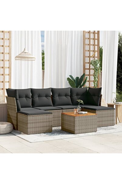 vidaxl Set canapele de gradina, 7 piese, cu perne, gri, poliratan