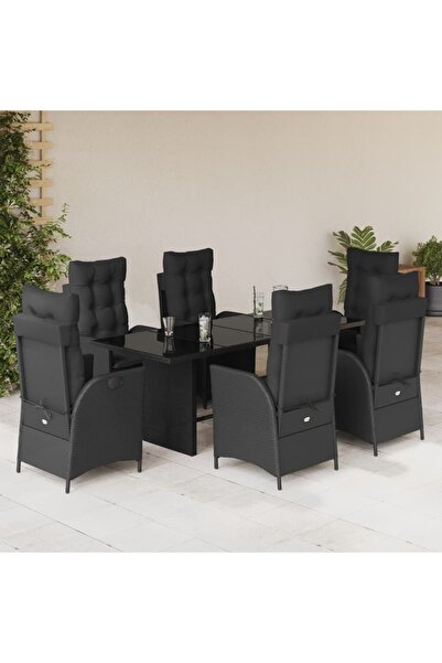 vidaxl Garden furniture set with cushions, 7 pieces, black, polyrattan