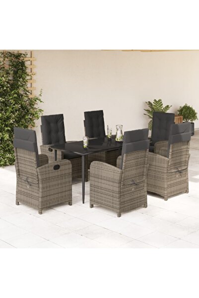 vidaxl Set mobilier de gradina cu perne, 7 piese, gri, poliratan