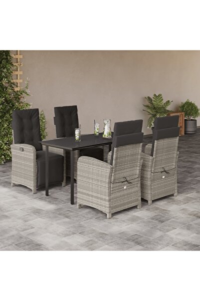 vidaxl Set mobilier de gradina cu perne, 5 piese gri deschis poliratan