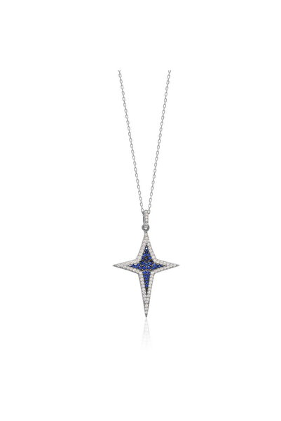 Emiliano Jewellery Lacivert Taşlı Gümüş Rengi Kaplamalı Kuzey Yıldızı Gümüş K...