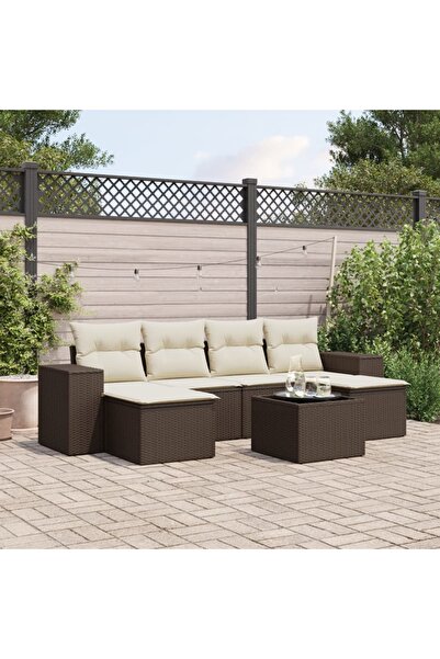 vidaxl Garden sofa set with cushions, 7 pieces, brown, polyrattan