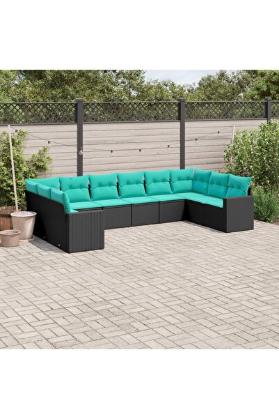 vidaxl Set canapele de gradina cu perne, 10 piese, negru, poliratan