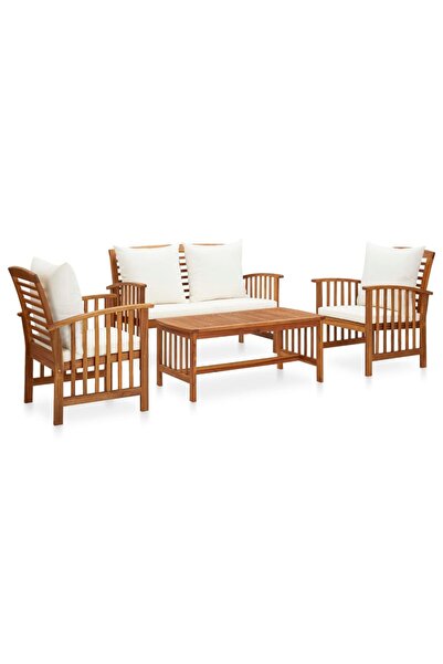 vidaxl Set mobilier de gradina cu perne, 4 piese, lemn masiv de acacia