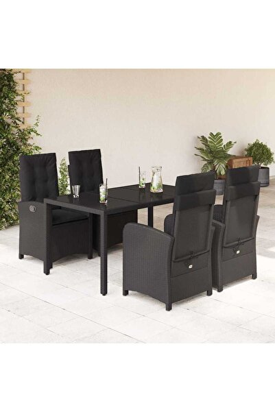 vidaxl Garden furniture set with cushions, 5 pieces, black, polyrattan