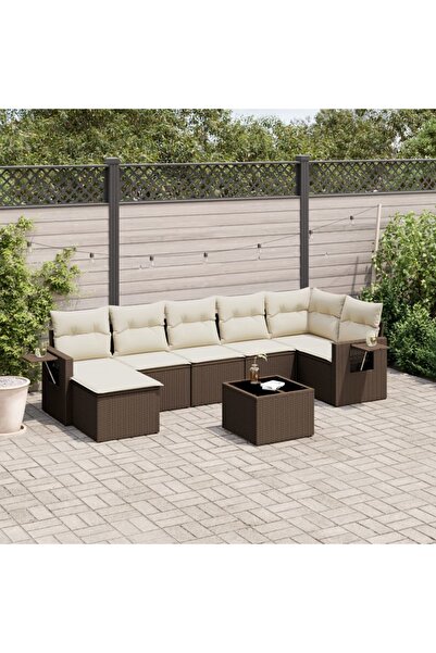 vidaxl Set canapele de gradina cu perne, 8 piese, maro, poliratan