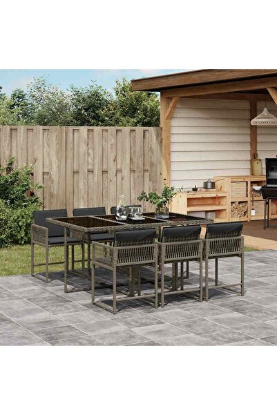 vidaxl Garden furniture set with cushions, 7 pieces, grey, polyrattan