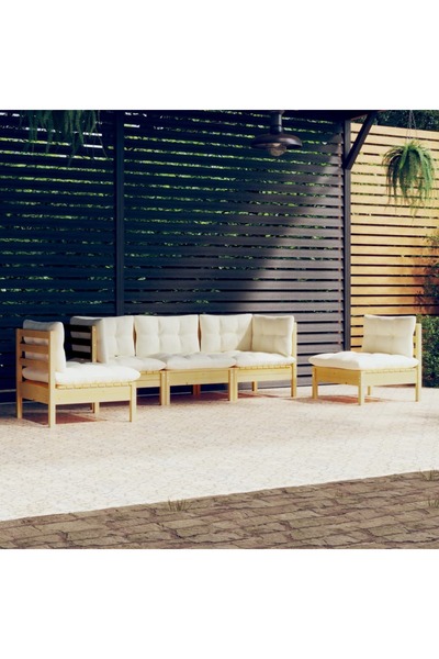 vidaxl Set mobilier gradina cu perne crem, 5 piese, lemn masiv de pin