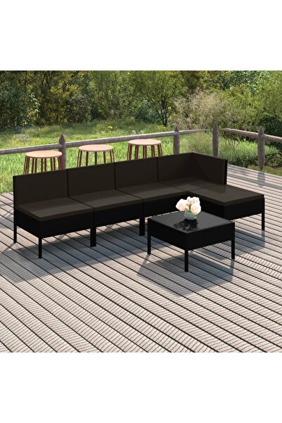 vidaxl Set mobilier de gradina cu perne, 6 piese, negru, poliratan