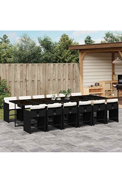 vidaxl Set mobilier de gradina cu perne, 13 piese, negru, poliratan