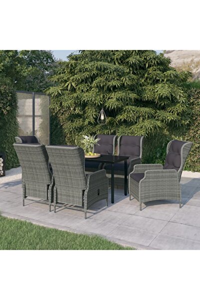 vidaxl Garden furniture set, 7 pieces, light grey