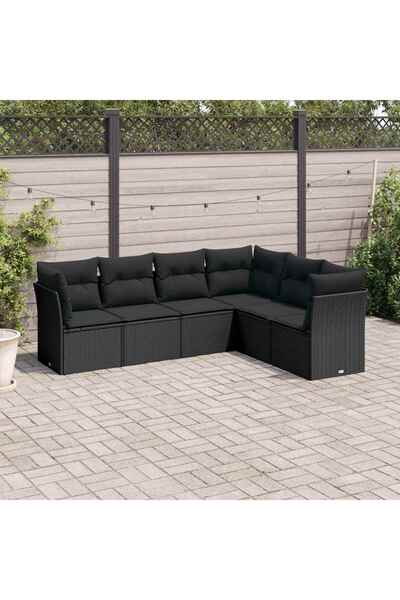 vidaxl Garden furniture set with cushions, 6 pieces, black, polyrattan