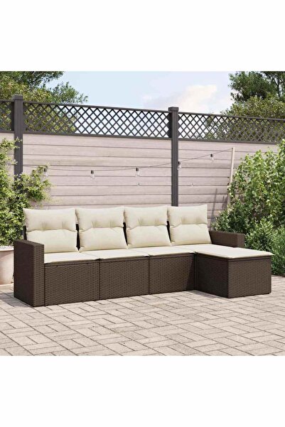 vidaxl Set canapele de gradina cu perne, 5 piese, maro, poliratan