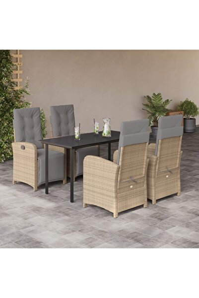 vidaxl Set mobilier de gradina cu perne, 5 piese, bej, poliratan