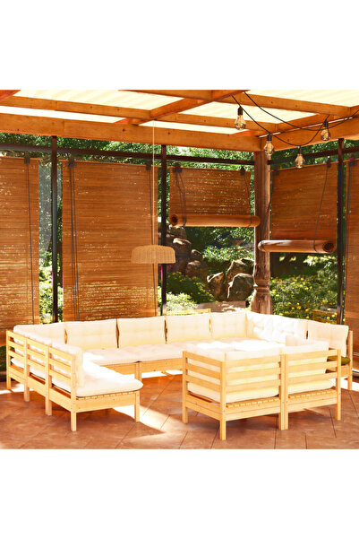 vidaxl Set mobilier gradina cu perne crem, 11 piese, lemn masiv de pin