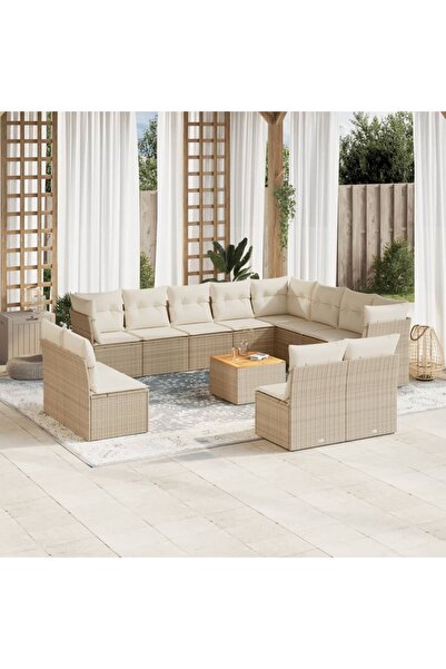 vidaxl Set canapele de gradina, 13 piese, cu perne, bej, poliratan