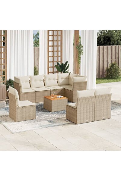 vidaxl Garden sofa set, 9 pieces, with cushions, beige, polyrattan
