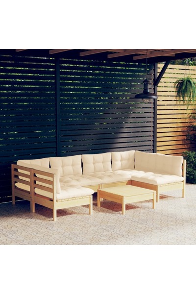 vidaxl Set mobilier gradina cu perne crem, 7 piese, lemn masiv pin