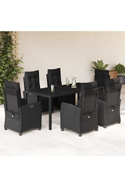 vidaxl Set mobilier de gradina cu perne, 7 piese, negru, poliratan