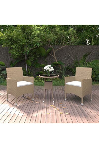 vidaxl Set mobilier de gradina, 3 piese, bej, poliratan