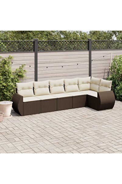 vidaxl Garden sofa set with cushions, 6 pieces, brown, polyrattan