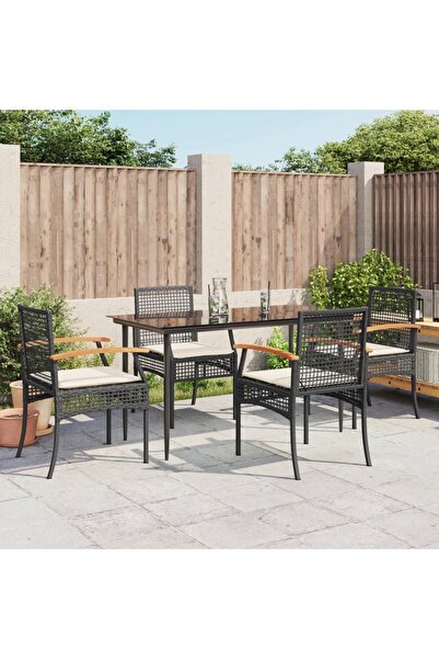 vidaxl Garden furniture set with cushions, 5 pieces, black, polyrattan