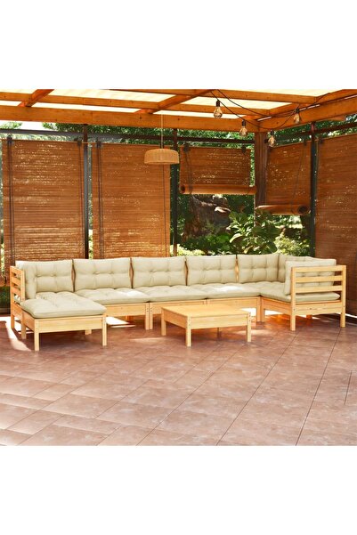 vidaxl Garden furniture set with cream cushions, 8 pieces, solid pine wood