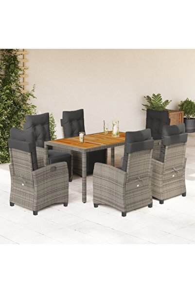 vidaxl Garden furniture set with cushions, 7 pieces, grey, polyrattan