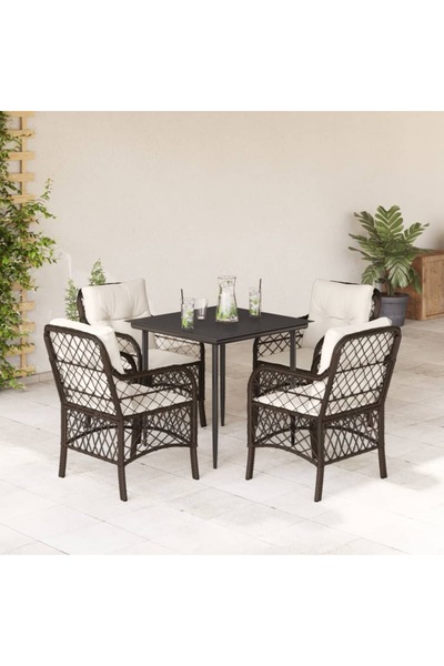 vidaxl 5-piece garden furniture set with cushions, brown, polyrattan