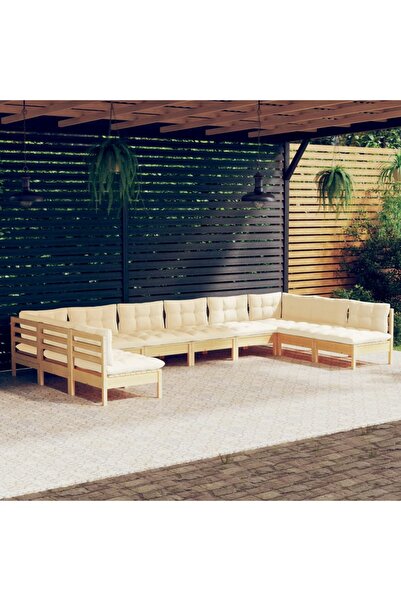 vidaxl Set mobilier gradina cu perne crem, 10 piese, lemn masiv de pin