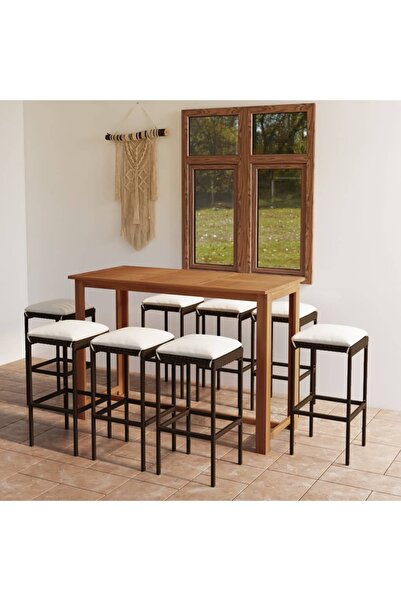vidaxl Set mobilier bar de gradina cu perne, 9 piese, maro