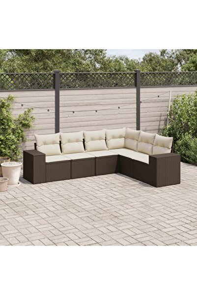 vidaxl Garden sofa set with cushions, 6 pieces, brown, polyrattan