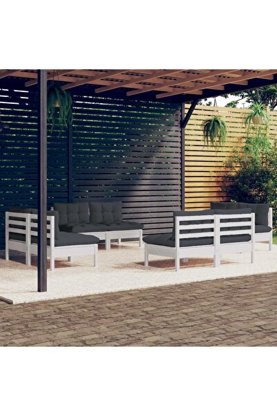 vidaxl Set mobilier de gradina cu perne, 8 piese, antracit, lemn pin