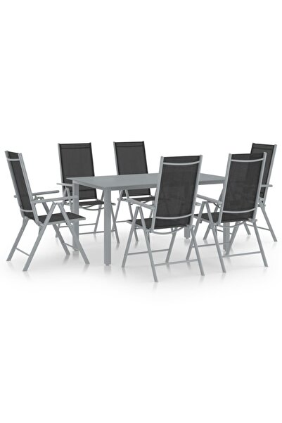 vidaxl Garden furniture set, 7 pieces, silver and black, aluminum