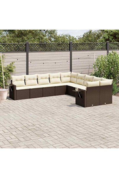 vidaxl Garden sofa set with cushions, 10 pieces, brown, polyrattan