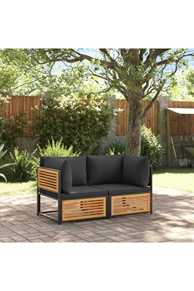 vidaxl Set canapea de gradina, 2 piese, cu perne, lemn masiv de acacia