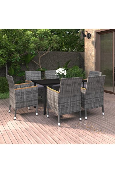 vidaxl Set mobilier de gradina cu perne, 7 piese, poliratan È™i sticla