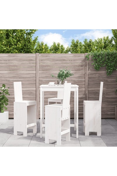 vidaxl Garden bar set, 5 pieces, white, solid pine wood
