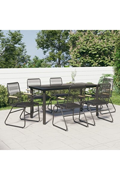 vidaxl Set mobilier de gradina, 7 piese, negru, ratan PVC