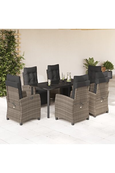 vidaxl Set mobilier de gradina cu perne, 7 piese, gri, poliratan