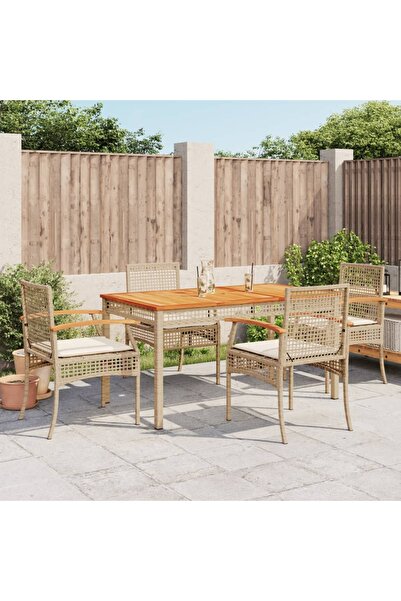 vidaxl Garden furniture set with cushions, 5 pieces, beige, polyrattan