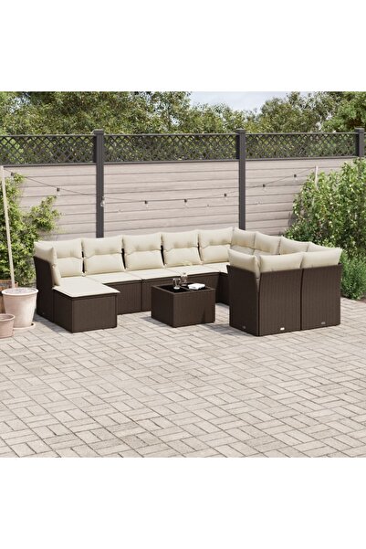 vidaxl Set canapele de gradina cu perne, 11 piese, maro, poliratan