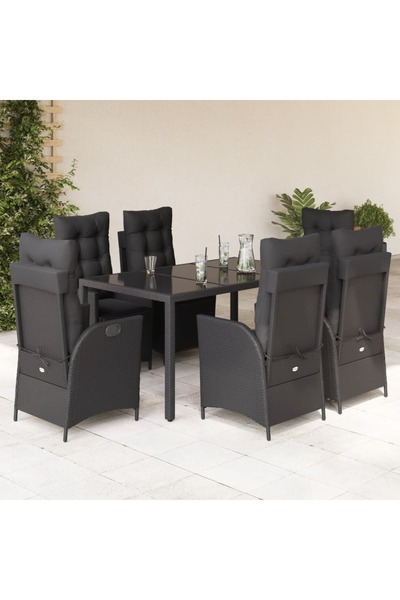 vidaxl Set mobilier de gradina cu perne, 7 piese, negru, poliratan