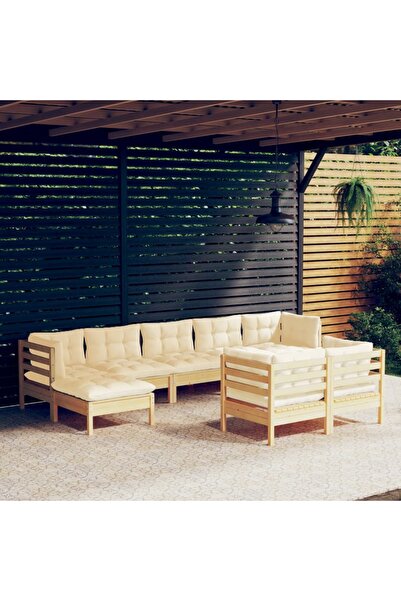 vidaxl Set mobilier gradina cu perne crem, 9 piese, lemn masiv de pin