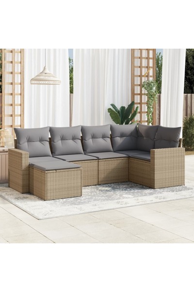 vidaxl Set canapele de gradina cu perne, 6 piese, bej, poliratan