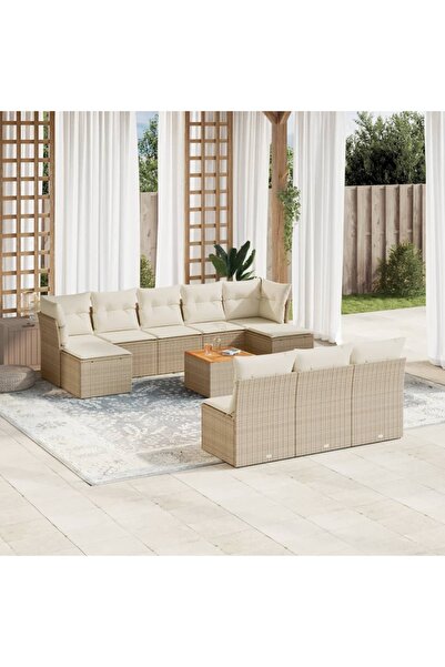 vidaxl Set canapele de gradina cu perne, 11 piese, bej, poliratan