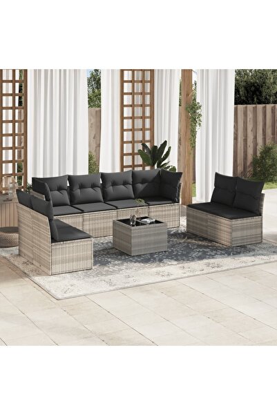 vidaxl Set canapele de gradina cu perne, 9 piese gri deschis poliratan